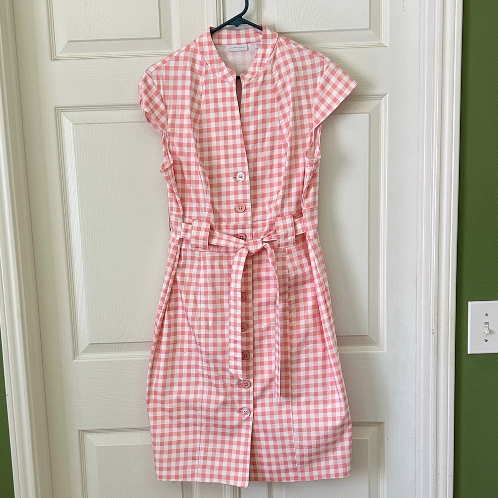 Pink Gingham Button-Down Dress Sz 14 NEW